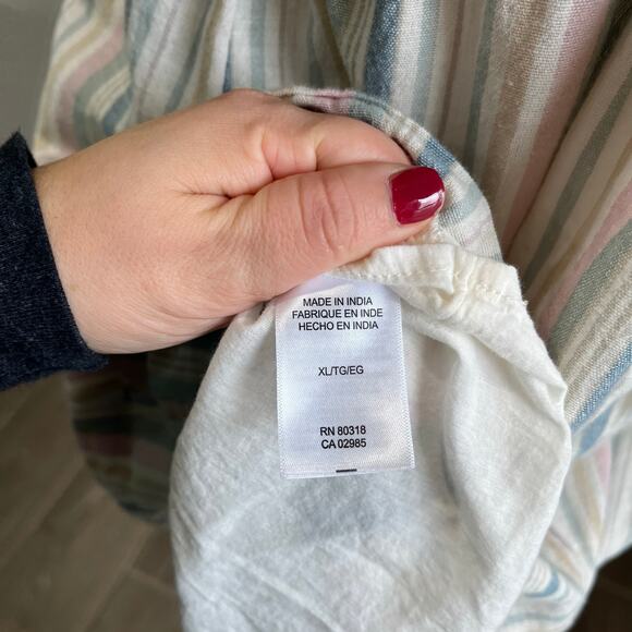 Lucky Brand Linen Blend Striped Puff Sleeve Mini Dress Boho Sz XL - Picture 5 of 7